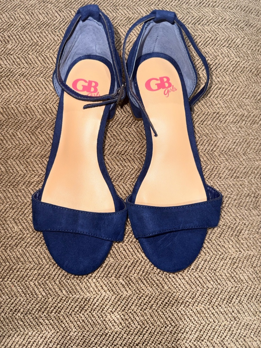 GB girls Navy Suede Open-Toe Ankle Strap Heels